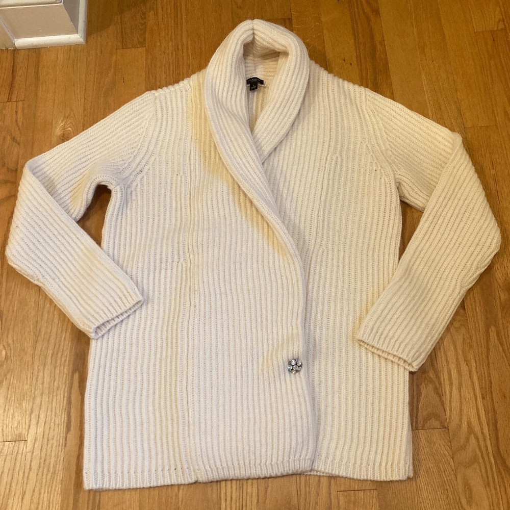 Ann Taylor Shawl Collar Shaker Knit Cardigan, Cream Wool & Alpaca, Size L, NWOT